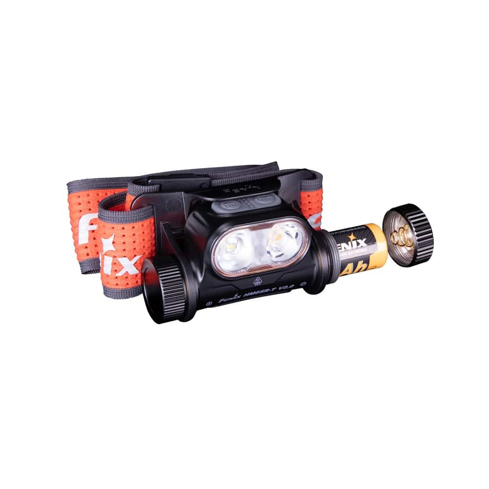 Fenix HM65R‑T V2.0 – 1600 Lumen Dual‑Beam Magnesium Headlamp (Black / Orange Band)