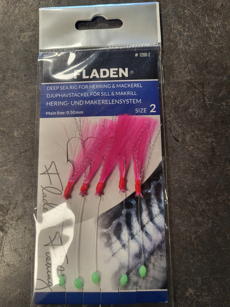Fladen Mackerel Feathers – 5‑Hook Rig (Size 2, 0.50 mm Line)