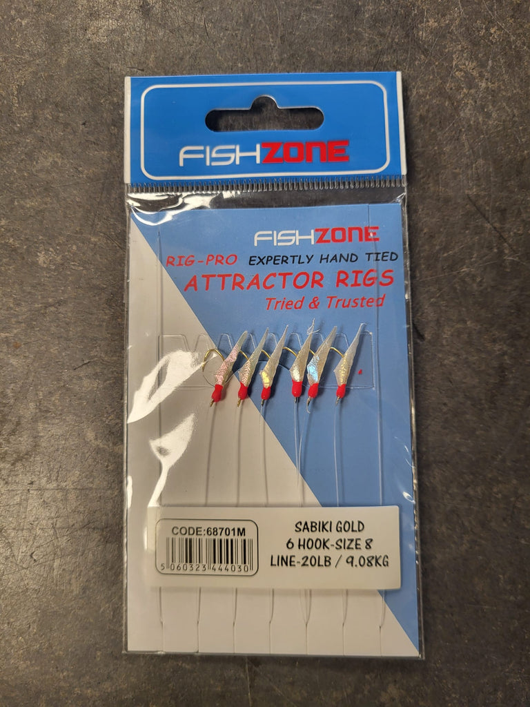 Fishzone Sabiki Gold – Attractor Rig (6‑Hook, Size 8, 20 lb)